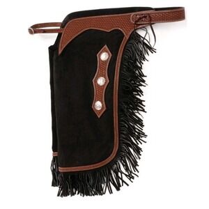 Western Chinks - Chaps - Black Suede Leather - Basketweave Tooling - M